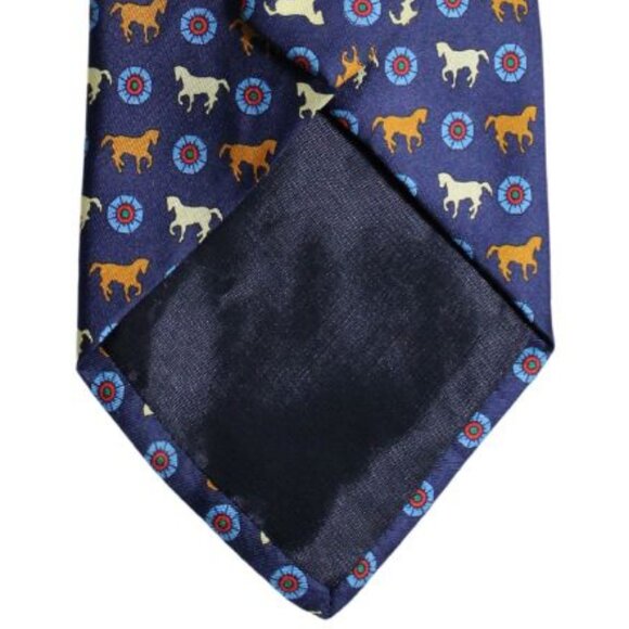 EFFESTI MODA Tie 100% Silk, Equestrian - Cognac, Light Blue, Burgundy & Navy - Picture 3 of 9